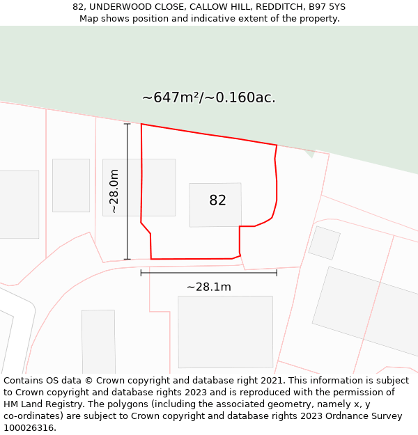 82, UNDERWOOD CLOSE, CALLOW HILL, REDDITCH, B97 5YS: Plot and title map