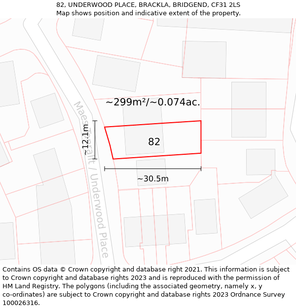 82, UNDERWOOD PLACE, BRACKLA, BRIDGEND, CF31 2LS: Plot and title map