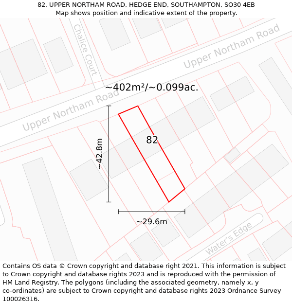 82, UPPER NORTHAM ROAD, HEDGE END, SOUTHAMPTON, SO30 4EB: Plot and title map