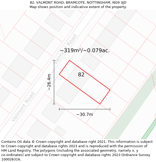 82, VALMONT ROAD, BRAMCOTE, NOTTINGHAM, NG9 3JD: Plot and title map