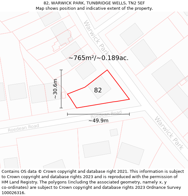 82, WARWICK PARK, TUNBRIDGE WELLS, TN2 5EF: Plot and title map