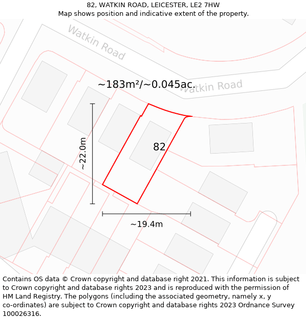 82, WATKIN ROAD, LEICESTER, LE2 7HW: Plot and title map