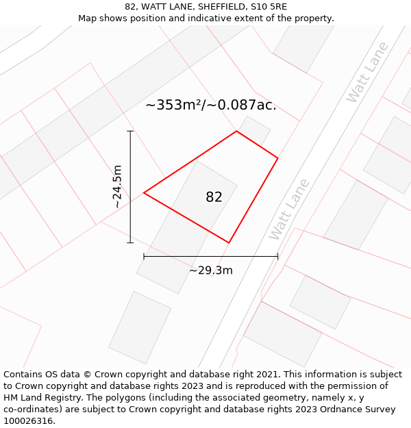 82, WATT LANE, SHEFFIELD, S10 5RE: Plot and title map