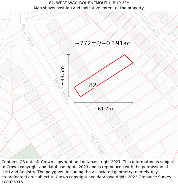 82, WEST WAY, BOURNEMOUTH, BH9 3EA: Plot and title map