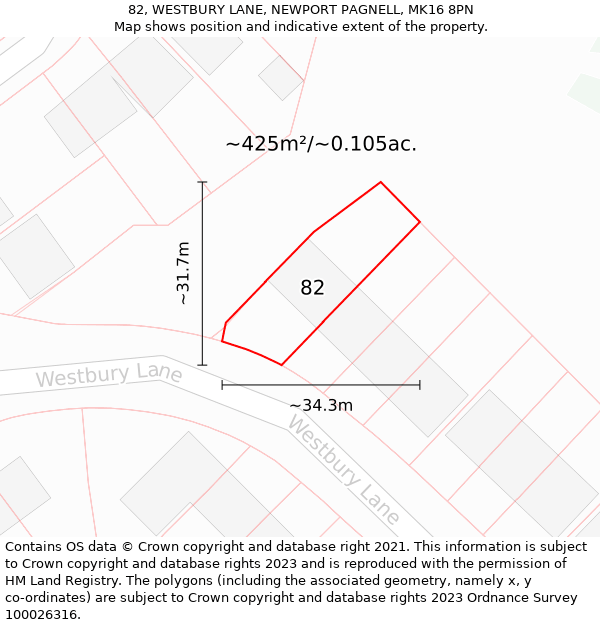 82, WESTBURY LANE, NEWPORT PAGNELL, MK16 8PN: Plot and title map