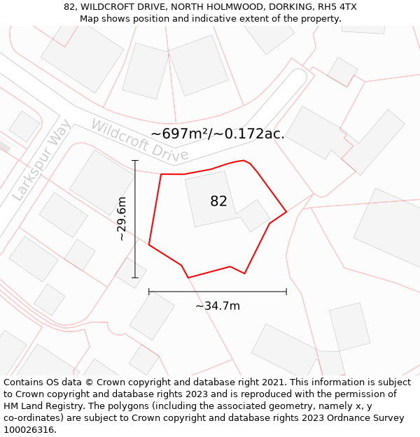 82, WILDCROFT DRIVE, NORTH HOLMWOOD, DORKING, RH5 4TX: Plot and title map