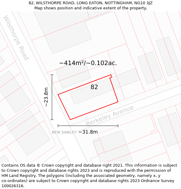 82, WILSTHORPE ROAD, LONG EATON, NOTTINGHAM, NG10 3JZ: Plot and title map