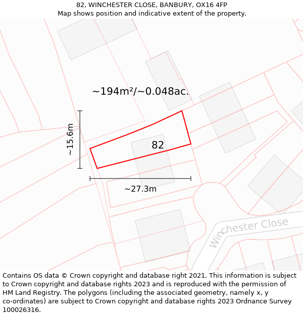 82, WINCHESTER CLOSE, BANBURY, OX16 4FP: Plot and title map