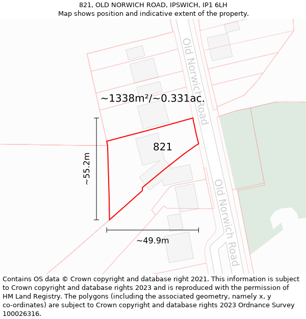 821, OLD NORWICH ROAD, IPSWICH, IP1 6LH: Plot and title map