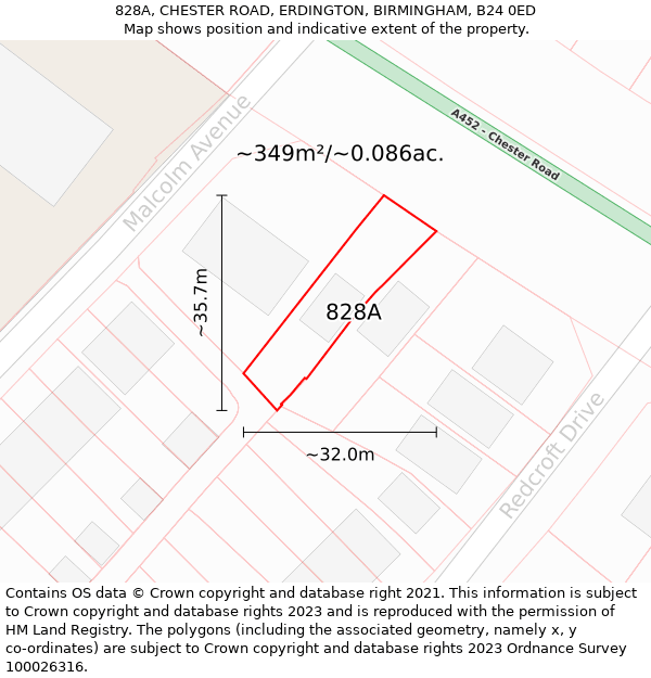 828A, CHESTER ROAD, ERDINGTON, BIRMINGHAM, B24 0ED: Plot and title map