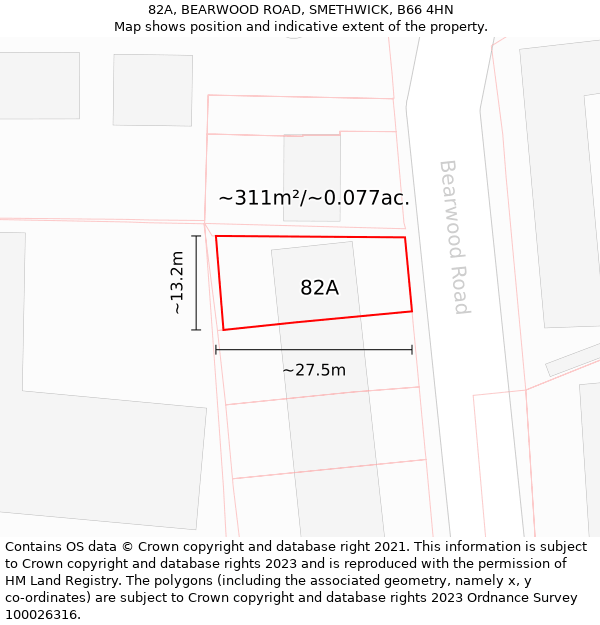 82A, BEARWOOD ROAD, SMETHWICK, B66 4HN: Plot and title map