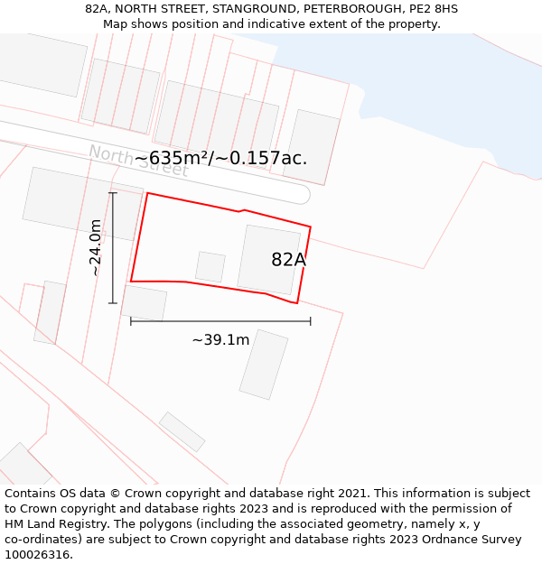 82A, NORTH STREET, STANGROUND, PETERBOROUGH, PE2 8HS: Plot and title map