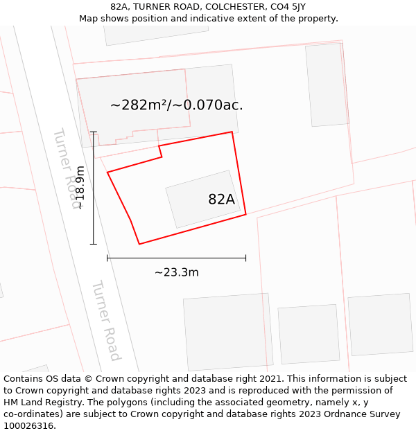 82A, TURNER ROAD, COLCHESTER, CO4 5JY: Plot and title map