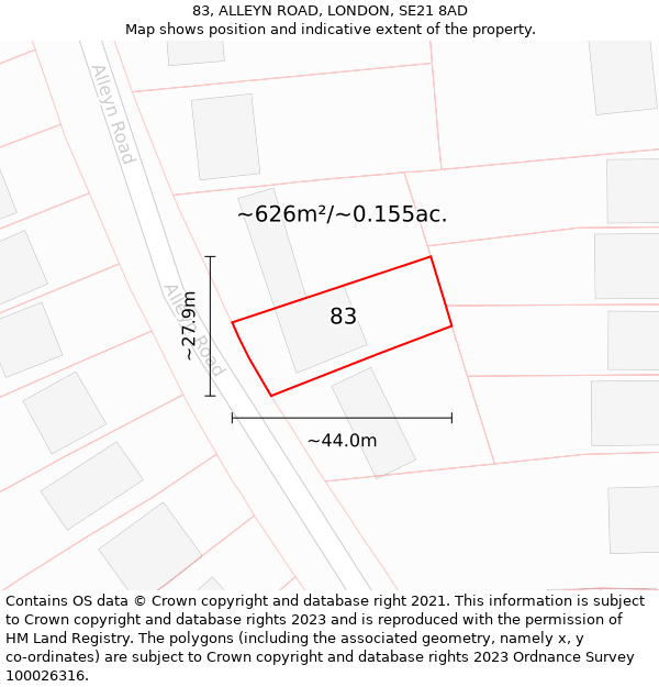 83, ALLEYN ROAD, LONDON, SE21 8AD: Plot and title map