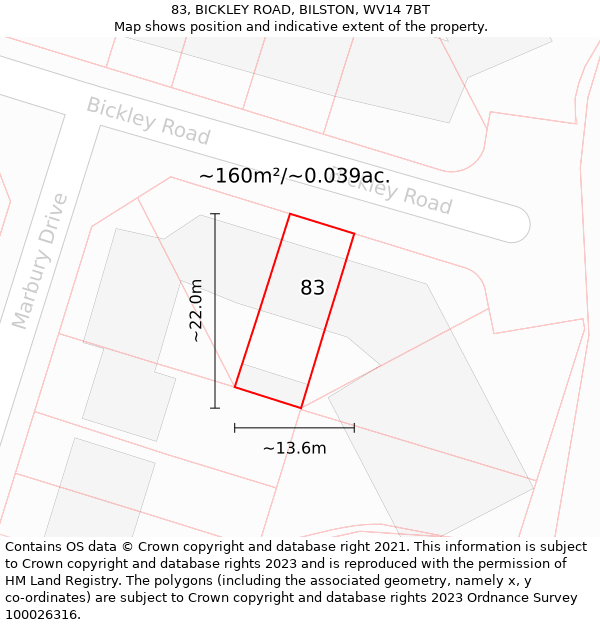 83, BICKLEY ROAD, BILSTON, WV14 7BT: Plot and title map