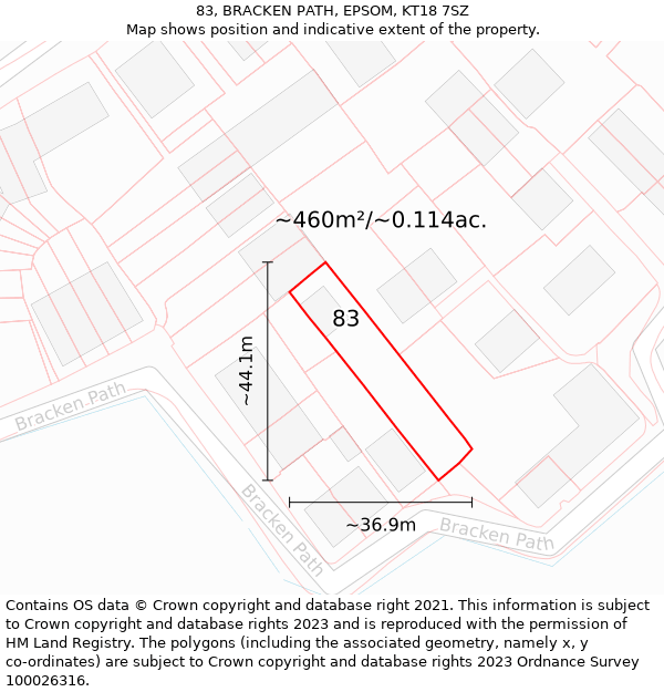 83, BRACKEN PATH, EPSOM, KT18 7SZ: Plot and title map