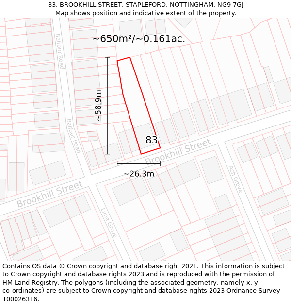 83, BROOKHILL STREET, STAPLEFORD, NOTTINGHAM, NG9 7GJ: Plot and title map