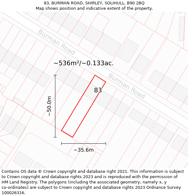 83, BURMAN ROAD, SHIRLEY, SOLIHULL, B90 2BQ: Plot and title map