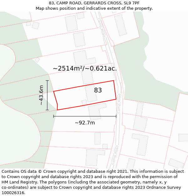 83, CAMP ROAD, GERRARDS CROSS, SL9 7PF: Plot and title map