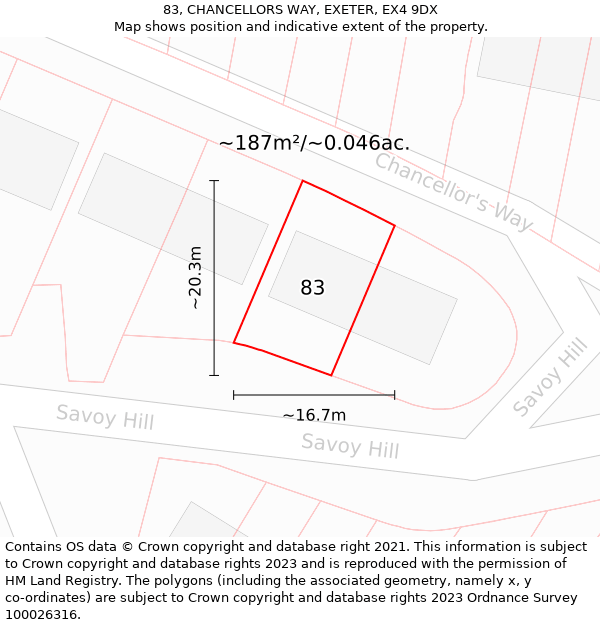 83, CHANCELLORS WAY, EXETER, EX4 9DX: Plot and title map