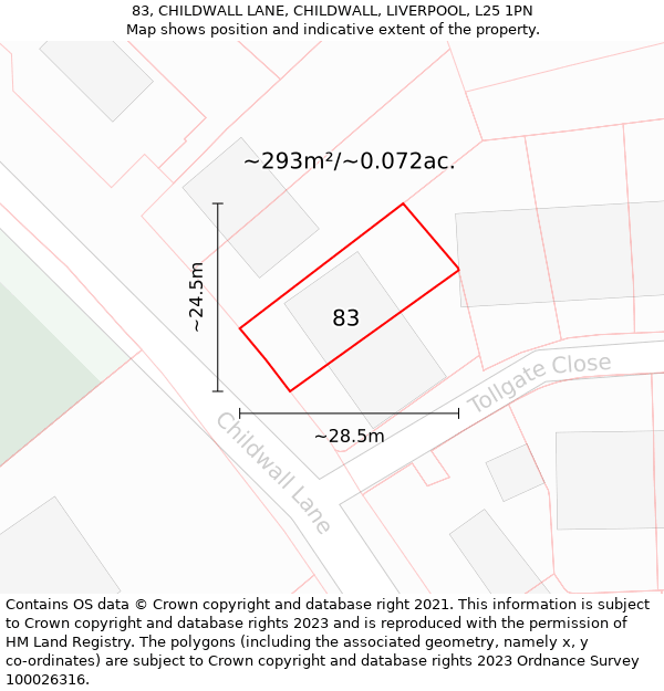 83, CHILDWALL LANE, CHILDWALL, LIVERPOOL, L25 1PN: Plot and title map