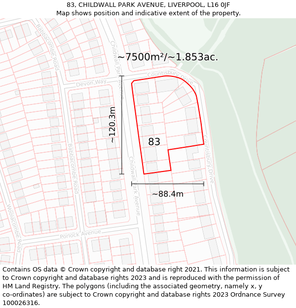 83, CHILDWALL PARK AVENUE, LIVERPOOL, L16 0JF: Plot and title map