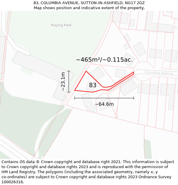 83, COLUMBIA AVENUE, SUTTON-IN-ASHFIELD, NG17 2GZ: Plot and title map