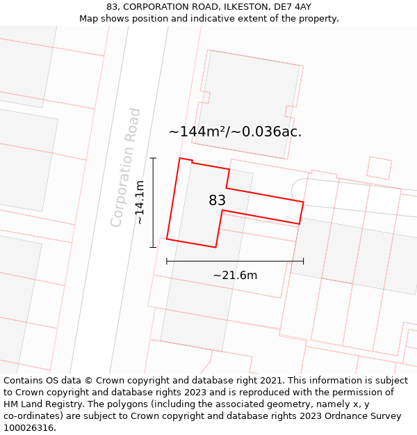 83, CORPORATION ROAD, ILKESTON, DE7 4AY: Plot and title map