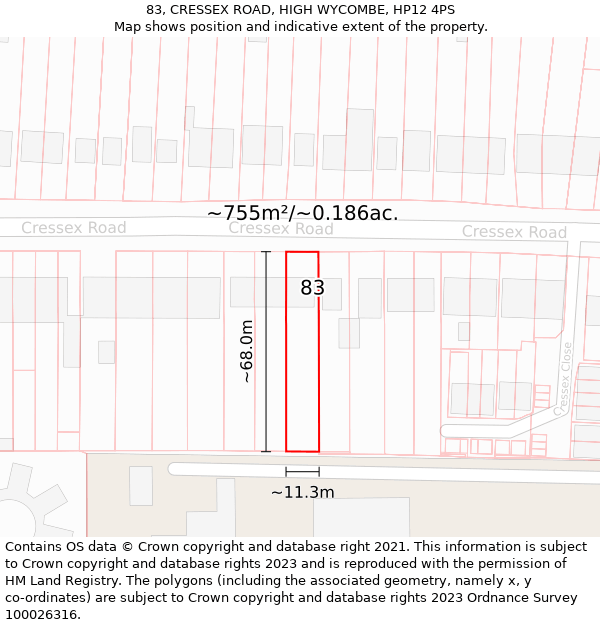 83, CRESSEX ROAD, HIGH WYCOMBE, HP12 4PS: Plot and title map