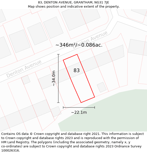 83, DENTON AVENUE, GRANTHAM, NG31 7JE: Plot and title map