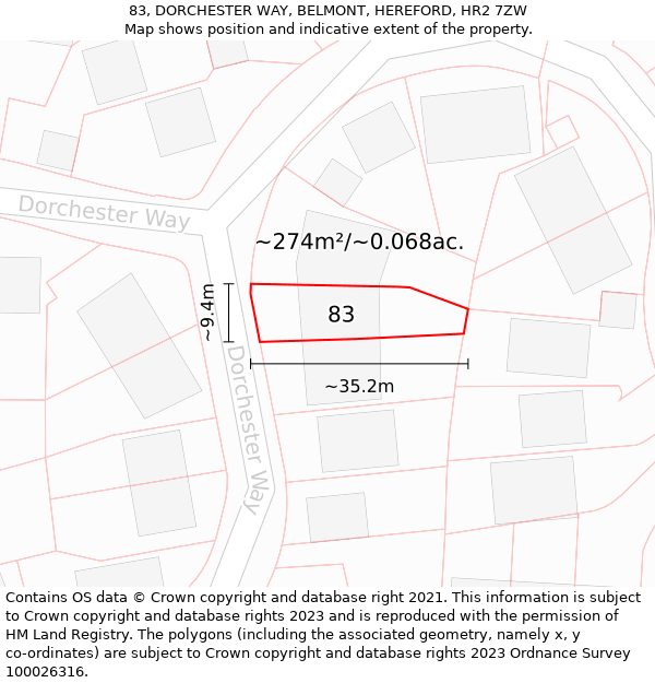 83, DORCHESTER WAY, BELMONT, HEREFORD, HR2 7ZW: Plot and title map