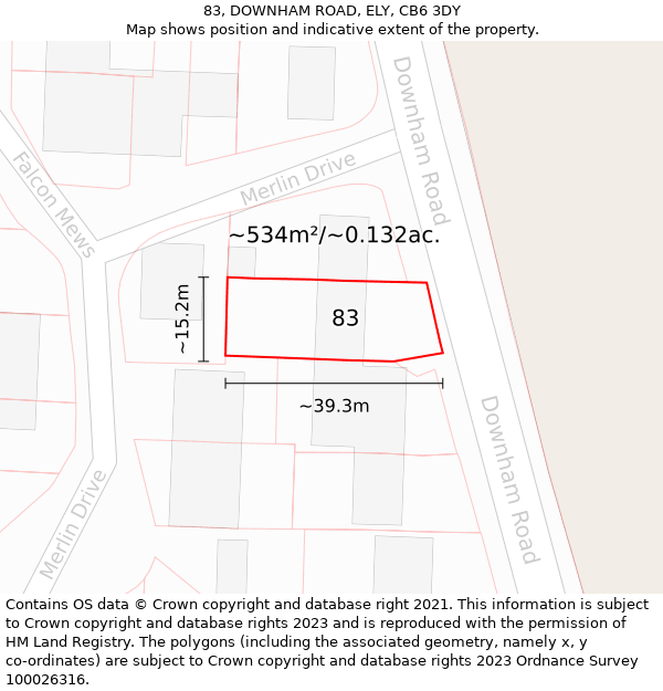 83, DOWNHAM ROAD, ELY, CB6 3DY: Plot and title map