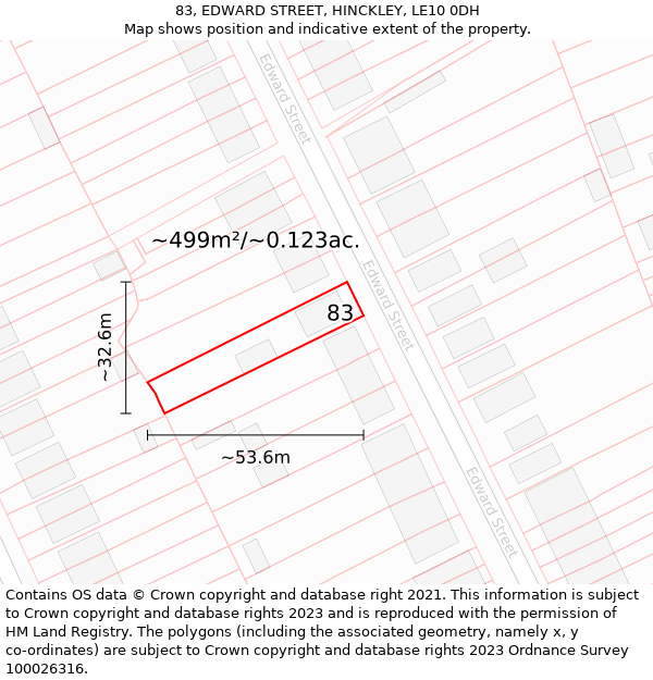 83, EDWARD STREET, HINCKLEY, LE10 0DH: Plot and title map