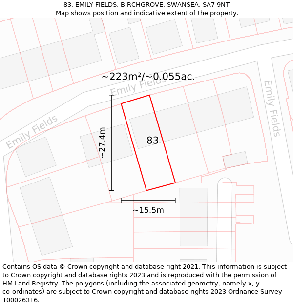 83, EMILY FIELDS, BIRCHGROVE, SWANSEA, SA7 9NT: Plot and title map