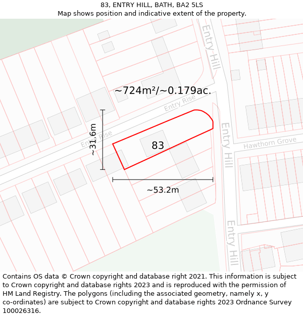 83, ENTRY HILL, BATH, BA2 5LS: Plot and title map