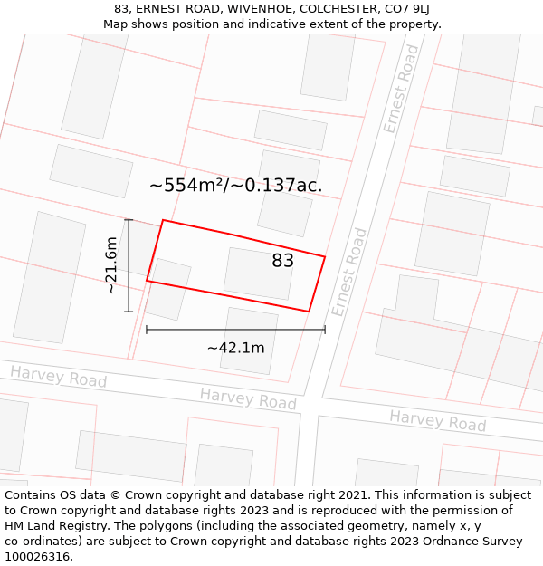 83, ERNEST ROAD, WIVENHOE, COLCHESTER, CO7 9LJ: Plot and title map