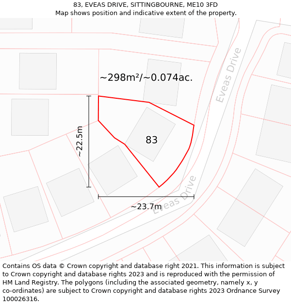 83, EVEAS DRIVE, SITTINGBOURNE, ME10 3FD: Plot and title map