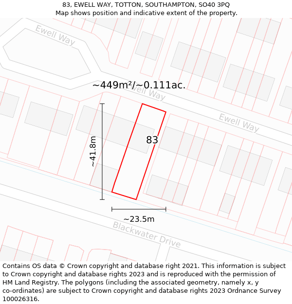 83, EWELL WAY, TOTTON, SOUTHAMPTON, SO40 3PQ: Plot and title map