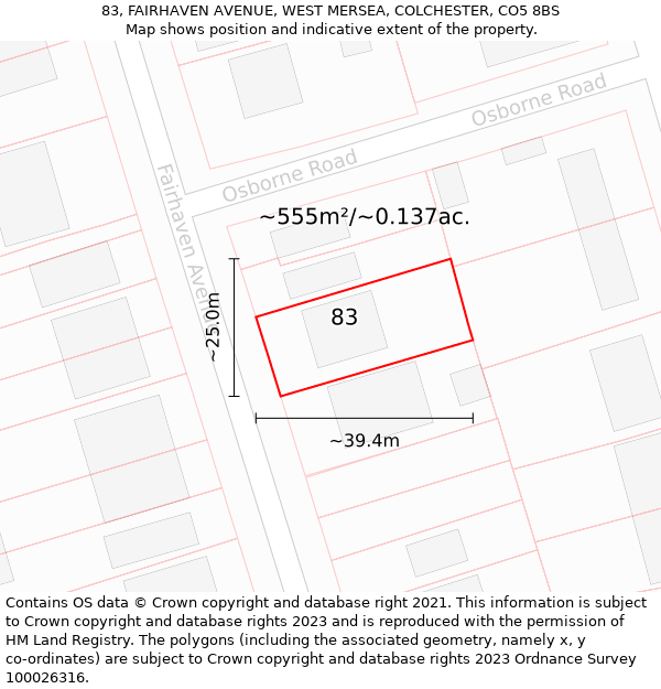 83, FAIRHAVEN AVENUE, WEST MERSEA, COLCHESTER, CO5 8BS: Plot and title map