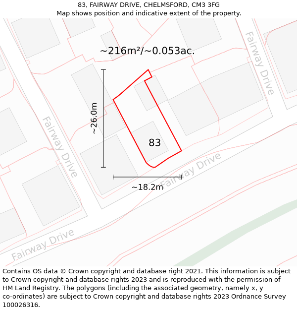 83, FAIRWAY DRIVE, CHELMSFORD, CM3 3FG: Plot and title map