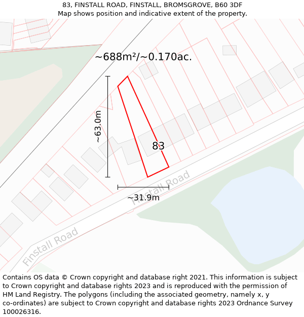 83, FINSTALL ROAD, FINSTALL, BROMSGROVE, B60 3DF: Plot and title map