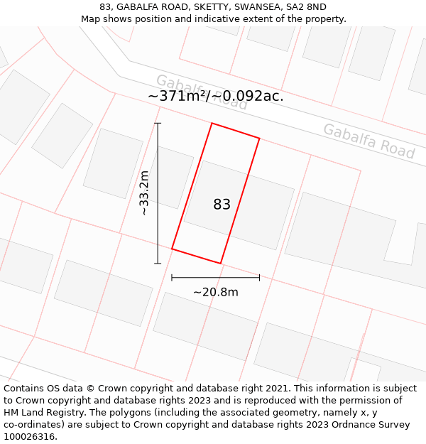 83, GABALFA ROAD, SKETTY, SWANSEA, SA2 8ND: Plot and title map