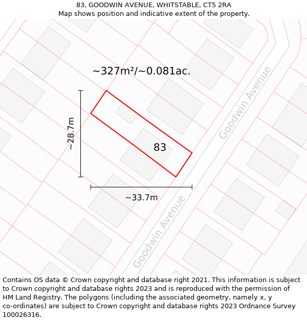 83, GOODWIN AVENUE, WHITSTABLE, CT5 2RA: Plot and title map