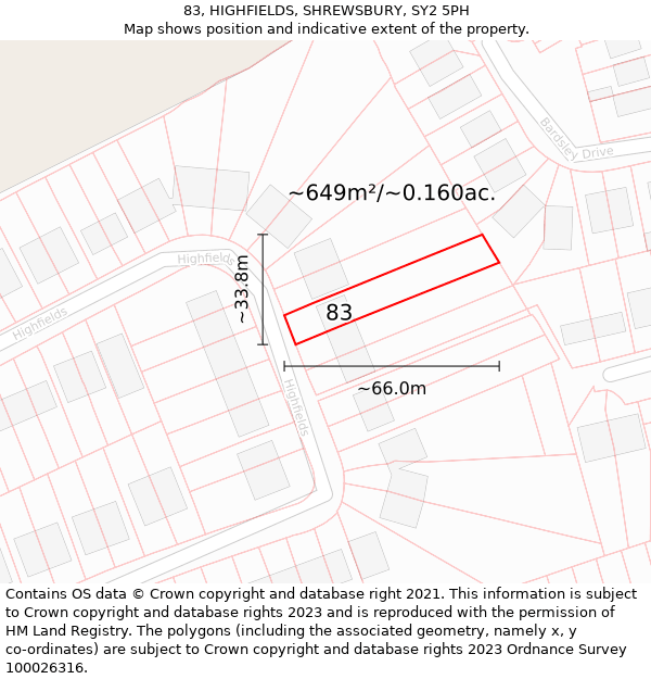 83, HIGHFIELDS, SHREWSBURY, SY2 5PH: Plot and title map