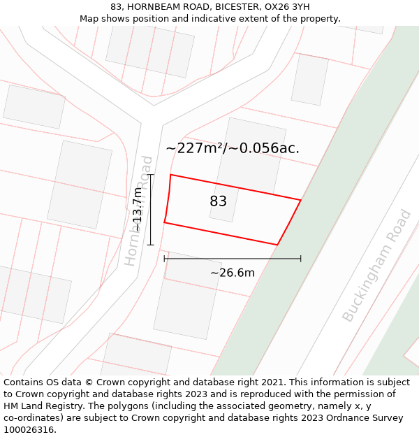 83, HORNBEAM ROAD, BICESTER, OX26 3YH: Plot and title map