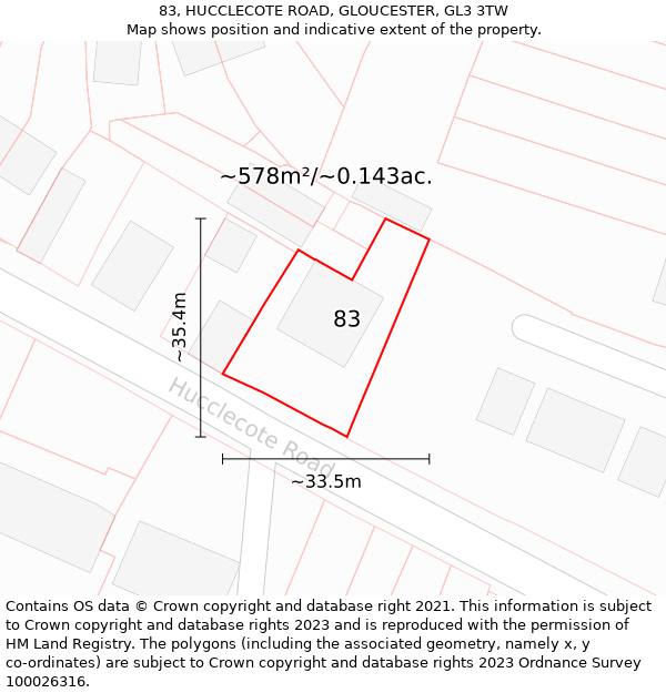 83, HUCCLECOTE ROAD, GLOUCESTER, GL3 3TW: Plot and title map