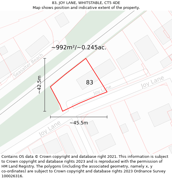 83, JOY LANE, WHITSTABLE, CT5 4DE: Plot and title map