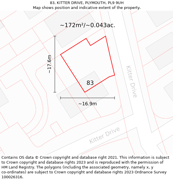 83, KITTER DRIVE, PLYMOUTH, PL9 9UH: Plot and title map