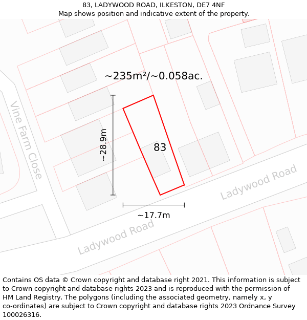 83, LADYWOOD ROAD, ILKESTON, DE7 4NF: Plot and title map