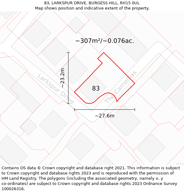 83, LARKSPUR DRIVE, BURGESS HILL, RH15 0UL: Plot and title map